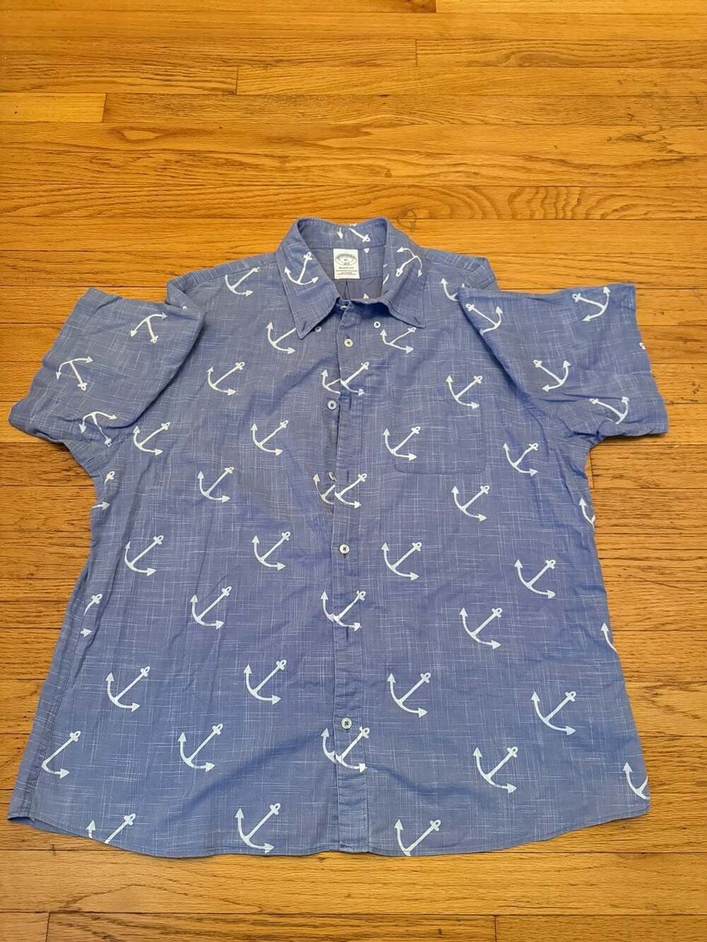Brooks Brothers 1818 Regent Fit Anchor Print Shirt Size XL Blue Cotton
